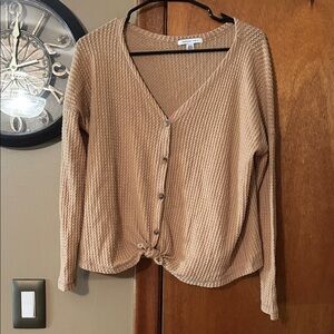 American Eagle Outfitters Tan V-Neck Sweater Small